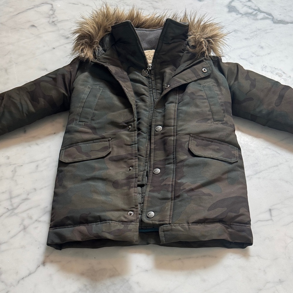 Appaman Camo Hooded Parka with Faux Fur Trim